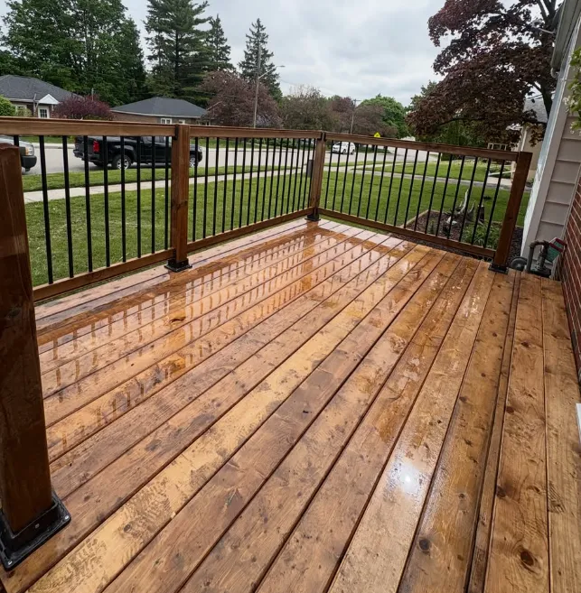 New wooden deck with railings