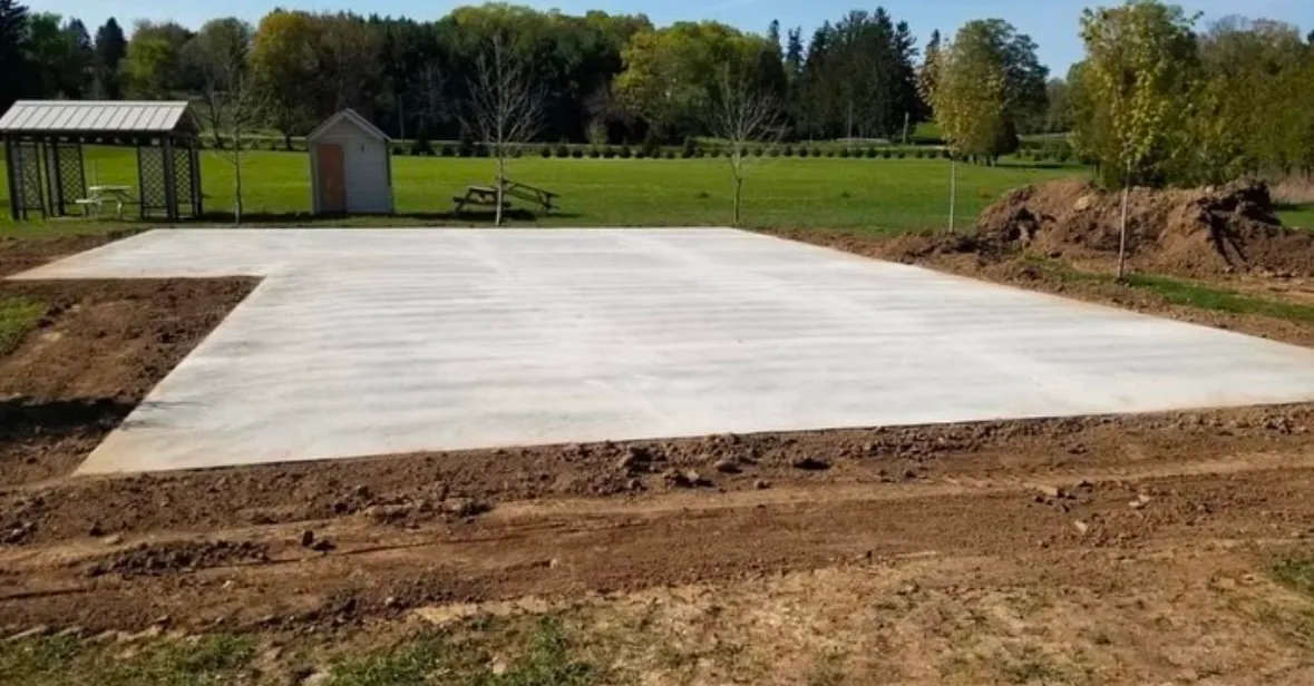 Large concrete pad poured on a rural Oxford County property